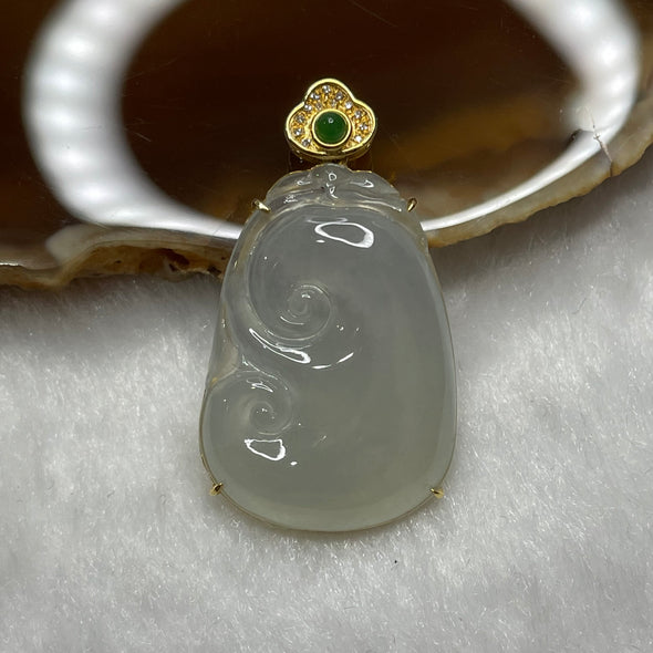 Type A Semi Icy Ruyi Jade Jadeite 18k Yellow Gold 4.84g 33.9 by 19.6 by 4.9mm - Huangs Jadeite and Jewelry Pte Ltd
