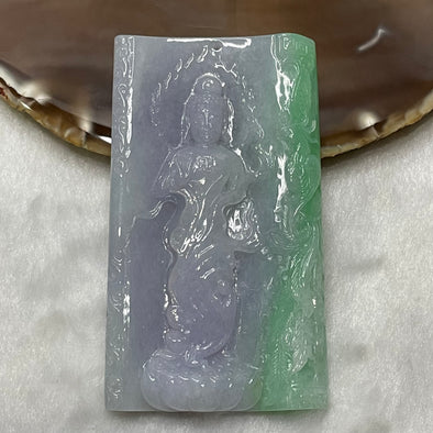 Type A Faint Lavender & Green Jade Jadeite Guan Yin Pendant - 81.05g 83.2 by 48.0 by 9.0mm - Huangs Jadeite and Jewelry Pte Ltd