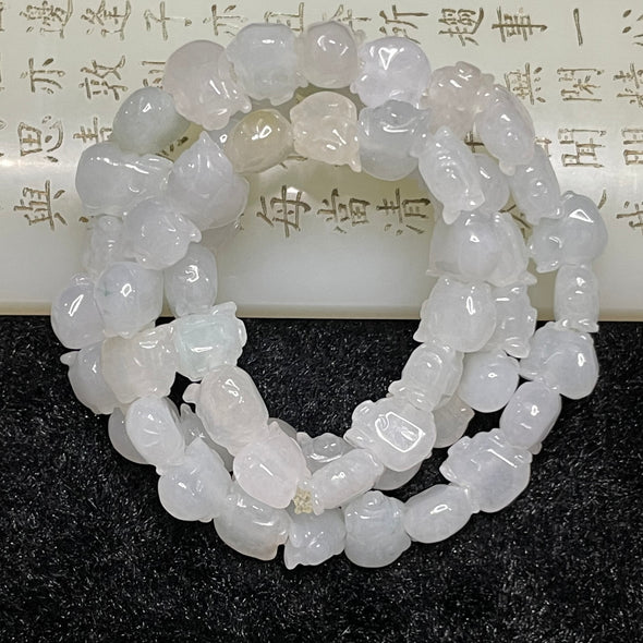 Type A Burmese Icy Piglet Faint Green Jade Jadeite Necklace - 77.88g 11.9mm/piece 46 pieces - Huangs Jadeite and Jewelry Pte Ltd