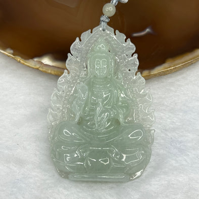 Grand Master Certified Type A Semi Icy Green Guan Yin Pendant with Stand 42.69g 69.2 by 45.0 by 10.0 mm - Huangs Jadeite and Jewelry Pte Ltd