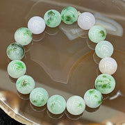 Type A Burmese Green & Lavender Floating Spicy Green Jade Jadeite Bracelet - 62.49g 13.0-14.0mm/bead 16 beads - Huangs Jadeite and Jewelry Pte Ltd
