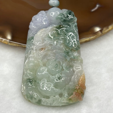 Grand Master Certified Type A Four Colour Jade Jadeite Flower Pendant 77.13g 70.0 by 43.0 by 11.7 mm - Huangs Jadeite and Jewelry Pte Ltd