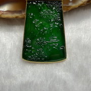 Type A Spicy Full Green Shan Shui 18k Yellow Gold 8.0g 40.2 by 21.7 by 4.5mm - Huangs Jadeite and Jewelry Pte Ltd