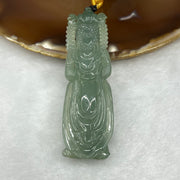 RARE 3D Carving Type A Semi Icy Green Jade Jadeite Standing Guan Yin Pendant - 35.9g 73.9 by 23.7 by 11.7mm - Huangs Jadeite and Jewelry Pte Ltd