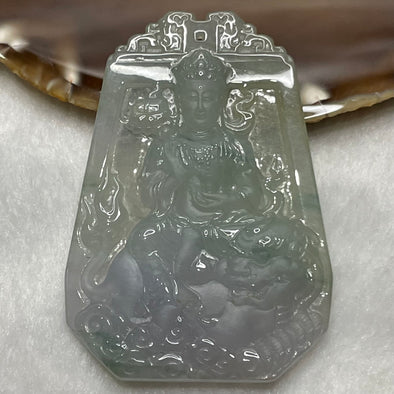 Type A Faint Green & Yellow Jade Jadeite Manjusri Pendant - 47.11g 70.3 by 49.2 by 8.1mm - Huangs Jadeite and Jewelry Pte Ltd