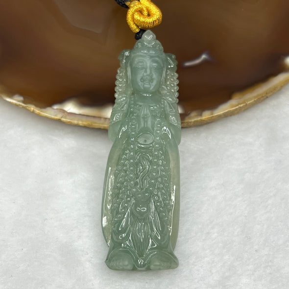 RARE 3D Carving Type A Semi Icy Green Jade Jadeite Standing Guan Yin Pendant - 35.9g 73.9 by 23.7 by 11.7mm - Huangs Jadeite and Jewelry Pte Ltd