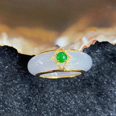 Type A Burmese Icy Jade Jadeite ring 18k yellow gold - 6.51g 27.2 by 24.8 by 7.9mm inner diameter 15.9mm US5.25 HK11.5 - Huangs Jadeite and Jewelry Pte Ltd