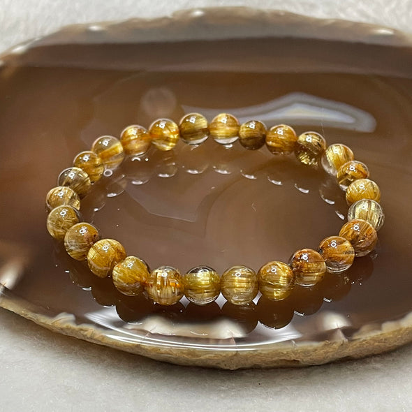 High Quality Natural Golden Rutilated Quartz Bracelet 16.7g 7.7mm/head 26 beads - Huangs Jadeite and Jewelry Pte Ltd