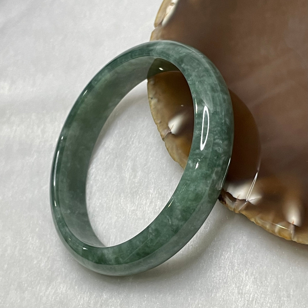 Type A Green Dou Qing Jade Jadeite Bangle - 41.57g Inner Diameter 54.7mm Thickness 12.1 by 6.6mm - Huangs Jadeite and Jewelry Pte Ltd