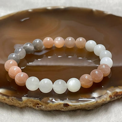 Natural Mixed Moonstone & Sunstone Crystal Bracelet 彩月光 18.02g 8.6mm/bead 22 beads - Huangs Jadeite and Jewelry Pte Ltd