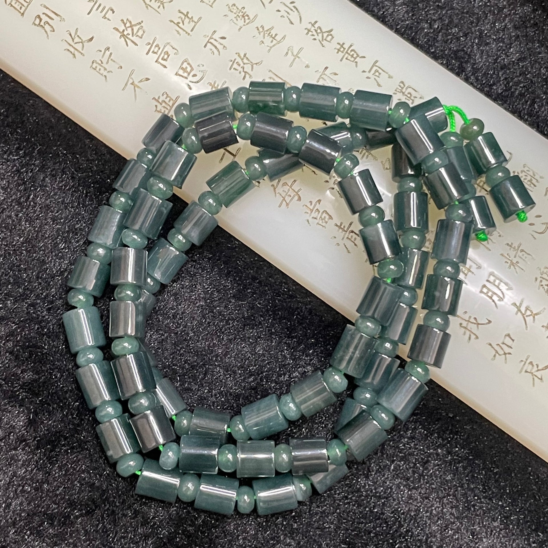 Type A Icy Blueish Green Barrel Jade Jadeite Necklace - 90.92g 7.6mm/piece 61 pieces - Huangs Jadeite and Jewelry Pte Ltd