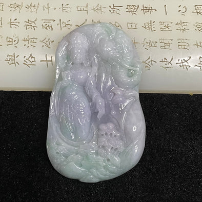 Type A Lavender & Green Guan Yin with Elephant Pendant - 73.87g 76.4 by 46.7 by 9.9mm - Huangs Jadeite and Jewelry Pte Ltd