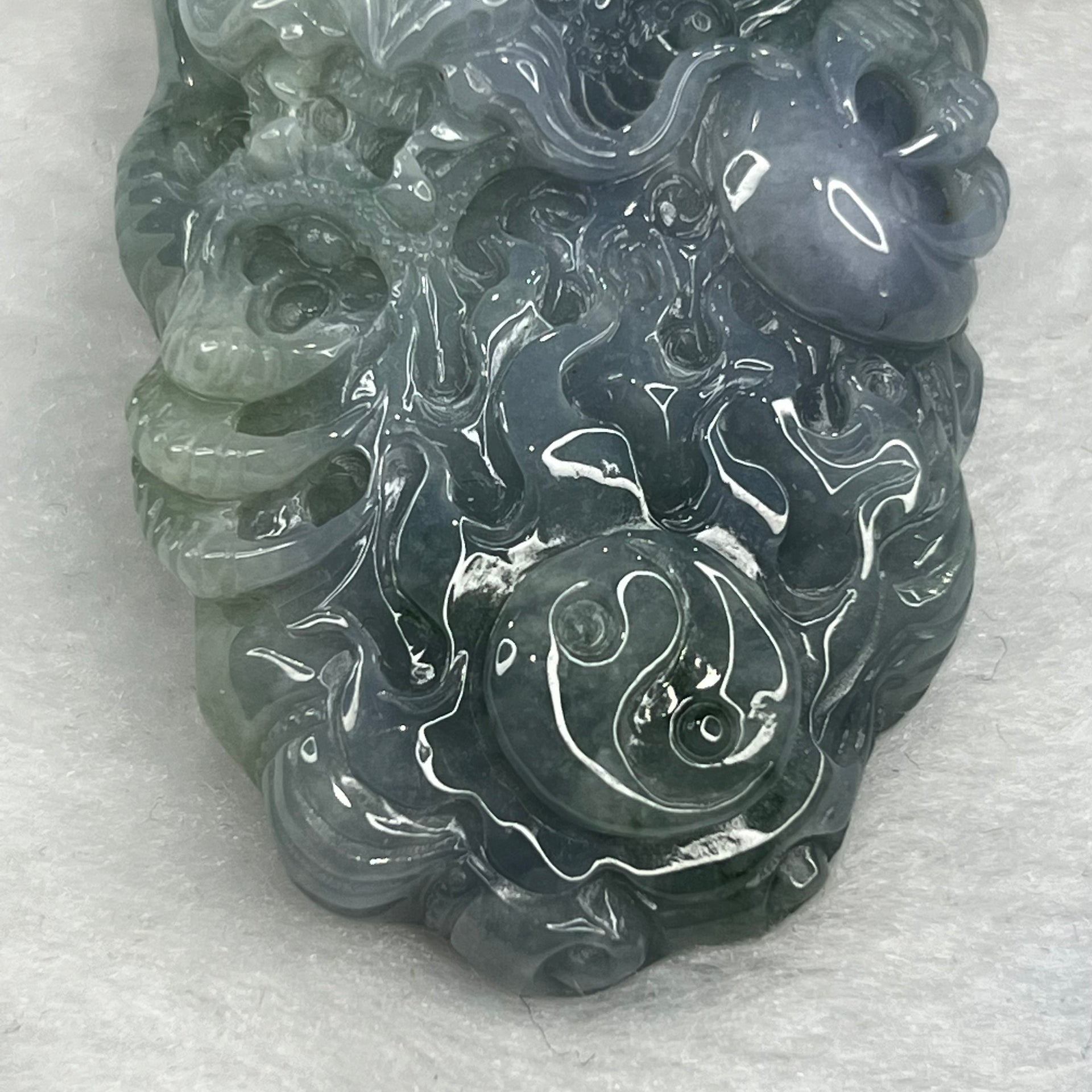 Type A Green and Lavender Dragon Jade Jadeite Pendant 68.90g 73.5 by 37.3 by 14.5 mm - Huangs Jadeite and Jewelry Pte Ltd