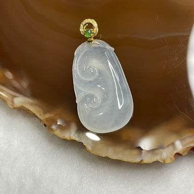 Type A Semi Icy Jade Jadeite Ruyi 18k Yellow Gold 4.58g 35.7 by 16.6 by 4.4mm - Huangs Jadeite and Jewelry Pte Ltd