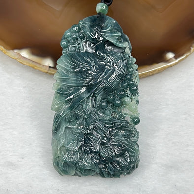 RARE Grand Master Certified Type A Denim Blue Jade Jadeite Phoenix Pendant 83.14g 79.4 by 41.6 by 12.4 mm - Huangs Jadeite and Jewelry Pte Ltd