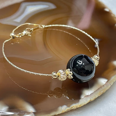 Type A Black Jade Jadeite 14k gold filled bracelet 9.92g Diameter of Center bead: 16.2mm size Adjustable - Huangs Jadeite and Jewelry Pte Ltd