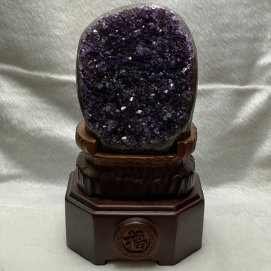 Natural Amethyst Display Wooden Stand - Amethyst - 1425g 127.2 by 112.8 by 73.5mm Wooden Stand - 733.5g 120.8 by 137.1 by 52.8mm - Huangs Jadeite and Jewelry Pte Ltd