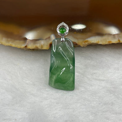 Type A Icy Green Jade Jadeite Pendant with 18k Gold Clasp - 1.85g 20.8 by 10.5 by 4.3mm - Huangs Jadeite and Jewelry Pte Ltd
