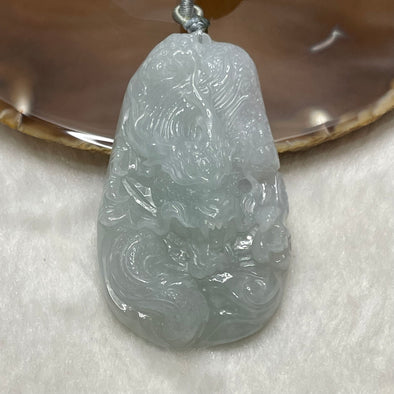 Type A Light Green & Grey Jade Jadeite Dragon Necklace - 62.9g 67.5 by 40.6 by 15.3mm - Huangs Jadeite and Jewelry Pte Ltd
