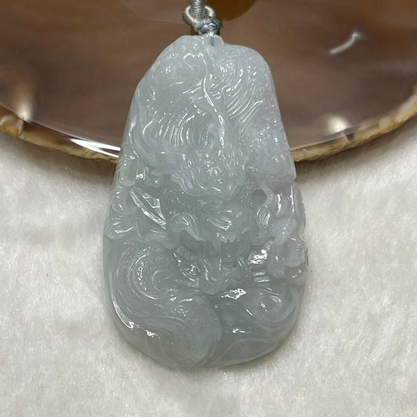 Type A Light Green & Grey Jade Jadeite Dragon Necklace - 62.9g 67.5 by 40.6 by 15.3mm - Huangs Jadeite and Jewelry Pte Ltd