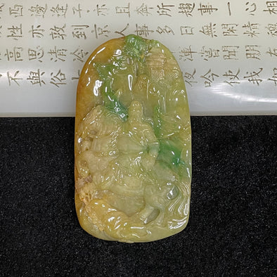 Rare Type A Yellow & Spicy Green Vein Guan Gong on Champion Stallion Pendant 74.5g 77.6 by 43.8 by 12.1mm - Huangs Jadeite and Jewelry Pte Ltd