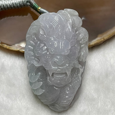 Type A Faint Grey & Green Jade Jadeite Dragon Necklace - 104.8g 66.1 by 41.3 by 26.3mm - Huangs Jadeite and Jewelry Pte Ltd