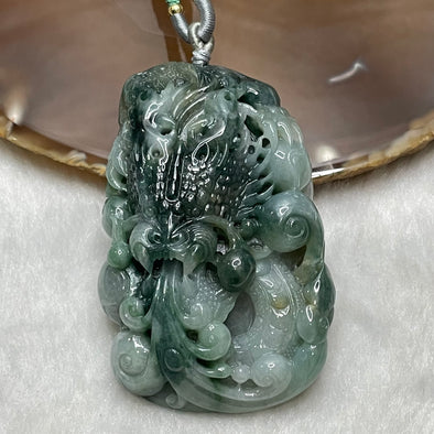 Type A Green & Yellow Jade Jadeite Water Dragon & Ruyi Necklace - 92.7g 70.0 by 45.2 by 19.5mm - Huangs Jadeite and Jewelry Pte Ltd