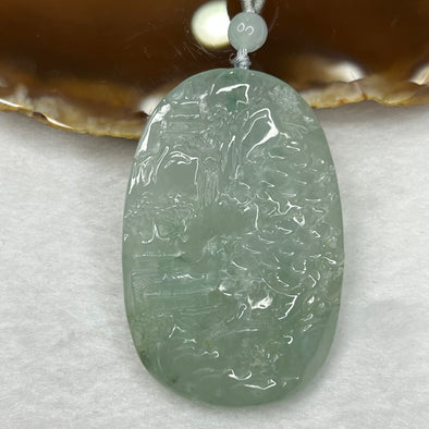 Grand Master Type A Icy Sky Blue Shan Shui Pendant 32.98g 53.2 by 35.2 by 8.8 mm - Huangs Jadeite and Jewelry Pte Ltd