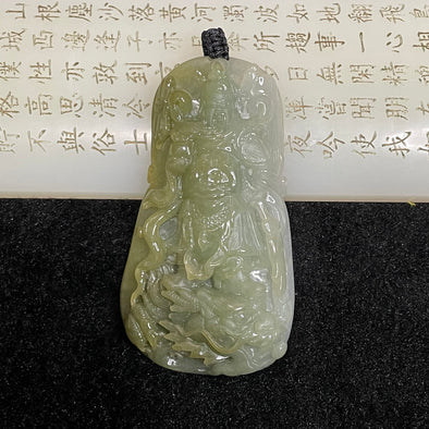 Type A Icy Green Guan Gong Jade Jadeite Pendant - 85.01g 80.3 by 44.4 by 15.1mm - Huangs Jadeite and Jewelry Pte Ltd