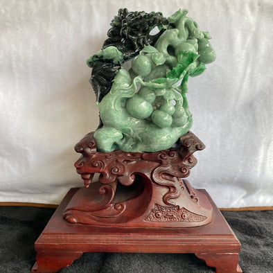 Type A Black & Green Jadeite Drgon Display 174.6 by 109.5 by 213.9 with wooden stand 263.8 by 170.5 by 335.0mm - Huangs Jadeite and Jewelry Pte Ltd