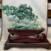 Type A 3 Green with Spicy Green Jadeite Hua Kai Fu Gui (prosperity & Happiness) Display 1260g 24.0 by 2.8 by 16.0cm with wooden stand 2935g 31.0 by 10.0 by 28.0cm - Huangs Jadeite and Jewelry Pte Ltd