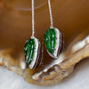 Type A Spicy Full Green Jade Jadeite Leaf 18k White Gold Earrings2.4g 74.9 by 8.9 by 4.3mm - Huangs Jadeite and Jewelry Pte Ltd