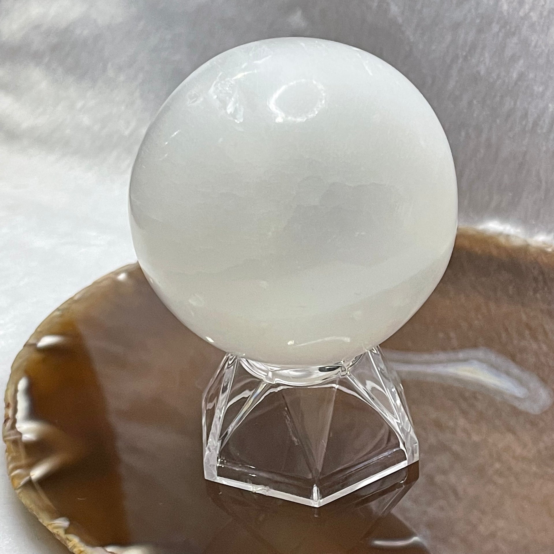 Natural Cat Eye Crystal Ball Display - 240.0g 79.8 by 79.8 by 103.5mm - Huangs Jadeite and Jewelry Pte Ltd