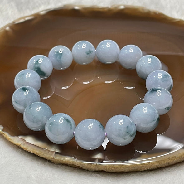 Type A Semi Icy Lavender with Green Piao Hua Jade Jadeite Beads 71.43g 14.1mm/bead 15 beads - Huangs Jadeite and Jewelry Pte Ltd