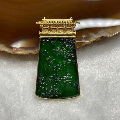 Type A Spicy Full Green Shan Shui 18k Yellow Gold 8.0g 40.2 by 21.7 by 4.5mm - Huangs Jadeite and Jewelry Pte Ltd