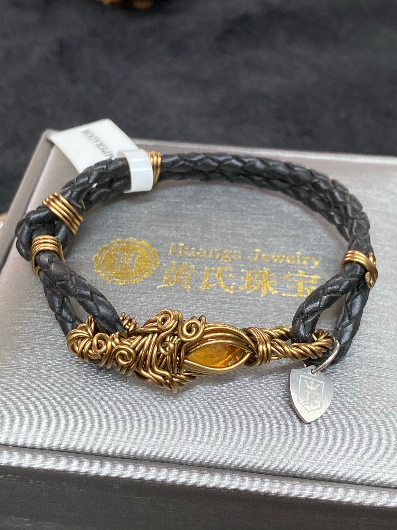 2.15ct fire opal Leather Bracelet 11.67g - Huangs Jadeite and Jewelry Pte Ltd