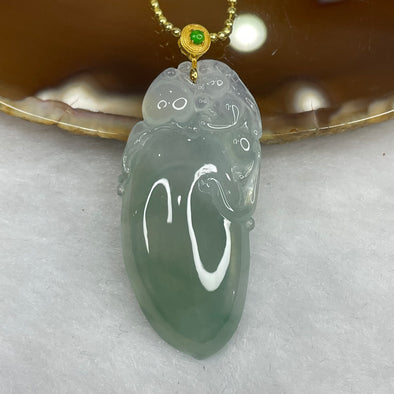 Grand Master Certified Type A Semi Icy Green Jade Jadeite Peach and Pixiu Pendant with 18K Gold Clasp 9.46g 42.1 by 19.7 by 5.4 mm - Huangs Jadeite and Jewelry Pte Ltd