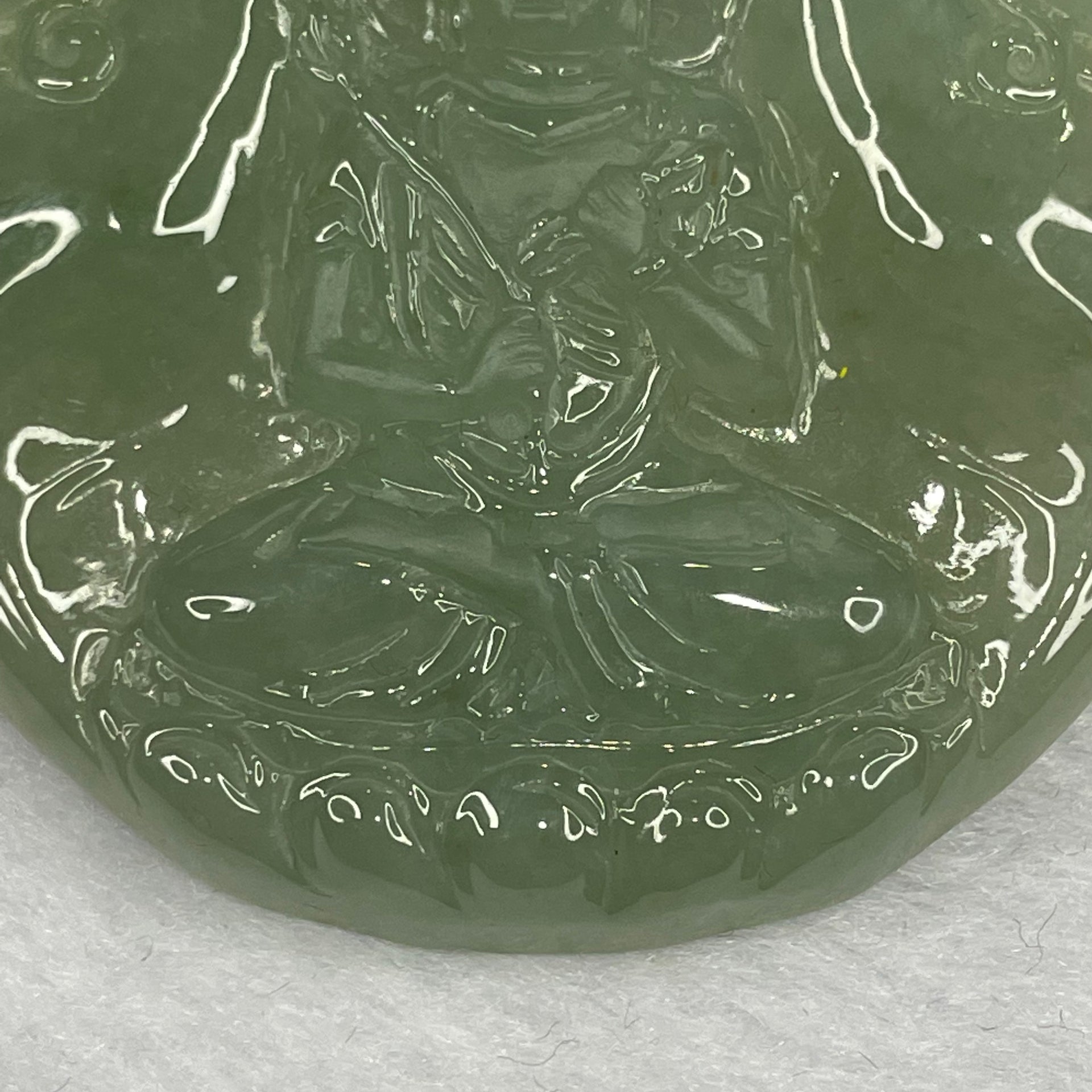 Type A Icy Green Jade Jadeite Guan Yin Pendant with 18K Gold Clasp - 26.40g 51.6 by 50.7 by 6.2mm - Huangs Jadeite and Jewelry Pte Ltd