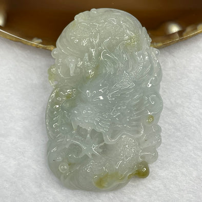Grand Master Certified Type A Semi Icy Green and Yellow Jade Jadeite Dragon Pendant 50.62g 65.8 by 40.9 by 13.4mm - Huangs Jadeite and Jewelry Pte Ltd