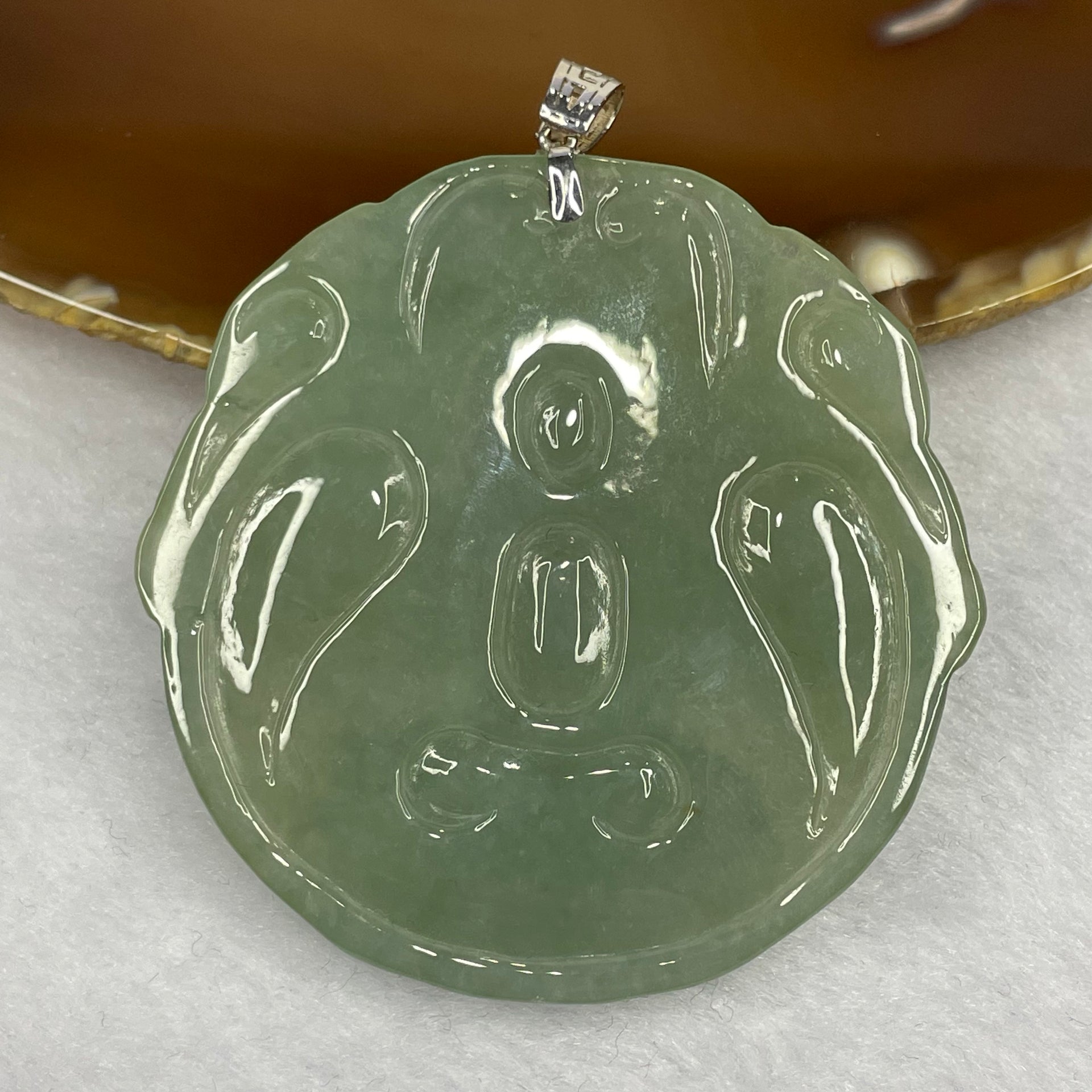 Type A Icy Green Jade Jadeite Guan Yin Pendant with 18K Gold Clasp - 26.40g 51.6 by 50.7 by 6.2mm - Huangs Jadeite and Jewelry Pte Ltd