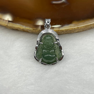 Type A Green Jade Jadeite Milo Buddha with 925 Silver Setting - 3.37g 29.1 by 17.1 by 5.9 mm - Huangs Jadeite and Jewelry Pte Ltd
