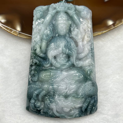Type A Demi Blue Jade Jadeite Thousand Hand Guan Yin & Dragon - 84.86g 78.5 by 46.9 by 11.1mm - Huangs Jadeite and Jewelry Pte Ltd