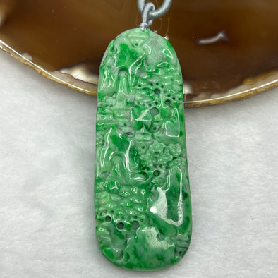 Type A Spicy Green Jade Jadeite Shan Shui Pendant - 32.06g 74.1 by 28.7 by 6.6mm Singapore Specialist - Huangs Jadeite and Jewelry Pte Ltd