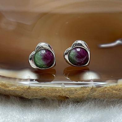 Type A Ruby Zoisite 925 Sliver Pair of Earrings 0.92g 8.9 by 9.2 by 3.4mm - Huangs Jadeite and Jewelry Pte Ltd