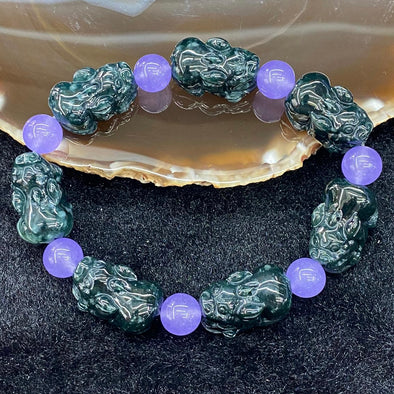 Type A Blueish Green Jade Jadeite Pixiu Bracelet - 73.05g each pixiu about 24.1 by 14.5 by 13.2mm - Huangs Jadeite and Jewelry Pte Ltd