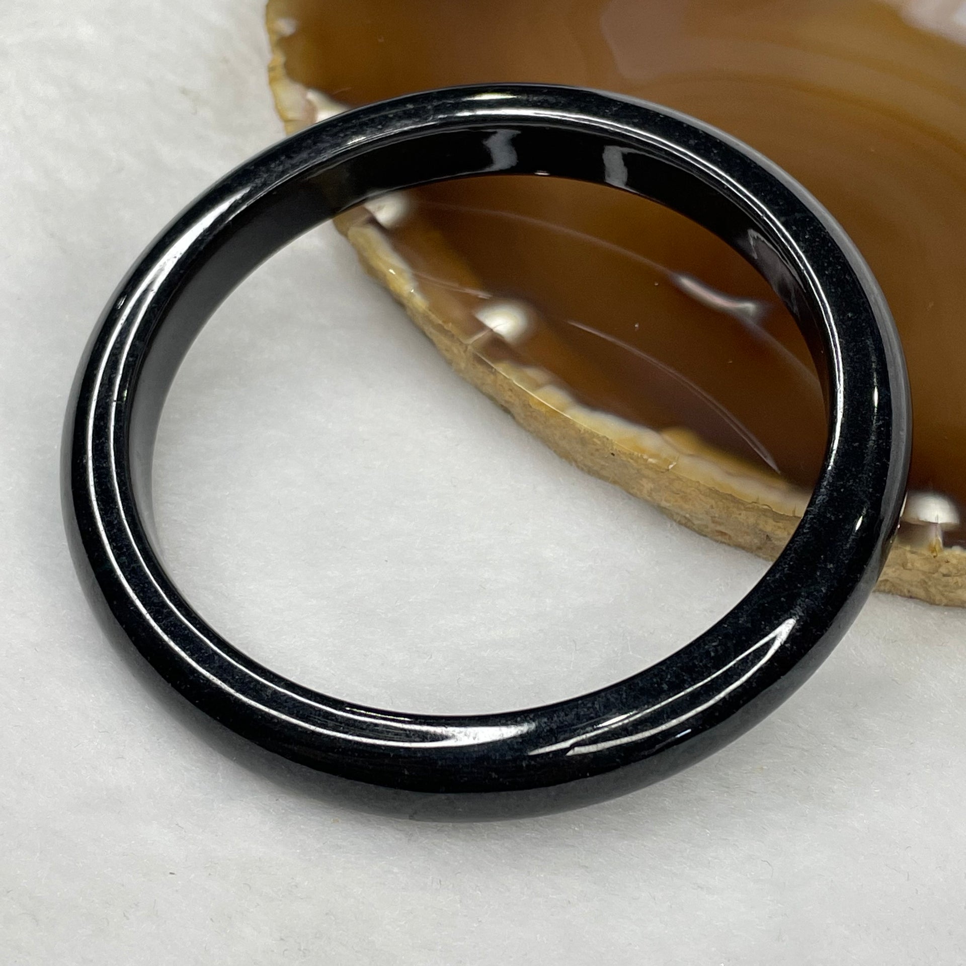 Type A Black Jadeite Bangle 38.86g inner diameter 60.7mm 9.2 by 7.6mm - Huangs Jadeite and Jewelry Pte Ltd