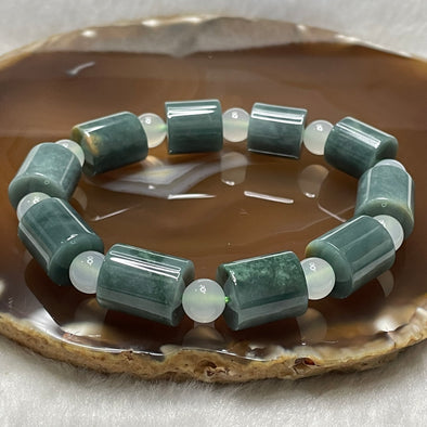 Type A Blueish Green Lu Lu Tong Barrel Jade Jadeite Bracelet 63.54g 12.6mm/piece 10 pieces - Huangs Jadeite and Jewelry Pte Ltd