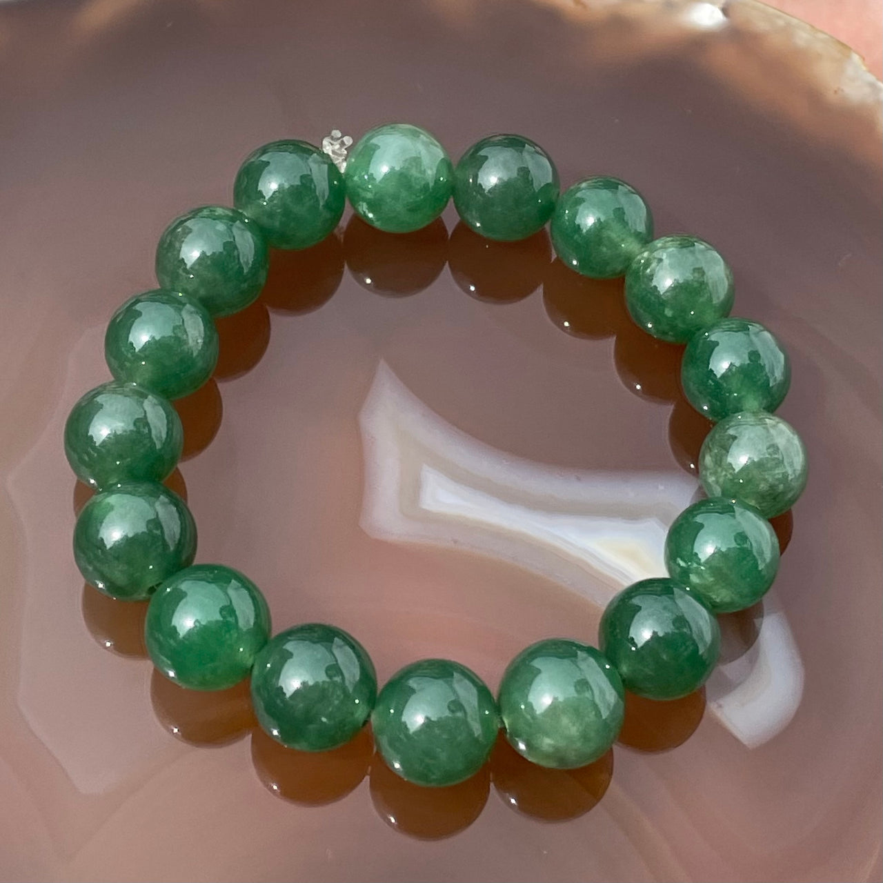 Rare High End Type A Icy Spinach Green Burmese Jade Jadeite Bracelet - 34.14g 10.5mm/bead 17 beads - Huangs Jadeite and Jewelry Pte Ltd