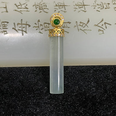 Type A 18k yellow Gold Icy Faint Green Wu Shi Pai Jade Jadeite 1.69g 25.6 by 5.5 by 3.1mm - Huangs Jadeite and Jewelry Pte Ltd