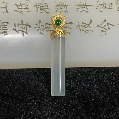 Type A 18k yellow Gold Icy Faint Green Wu Shi Pai Jade Jadeite 1.69g 25.6 by 5.5 by 3.1mm - Huangs Jadeite and Jewelry Pte Ltd